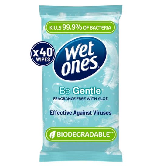 Wet Ones Be Gentle Biodegradable Antibacterial Hand Wipes, 40 Pack