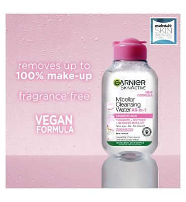 Garnier Micellar Water, Gentle face cleanser & Makeup Remover for Sensitive Skin, Travel Size, 100ml (2)