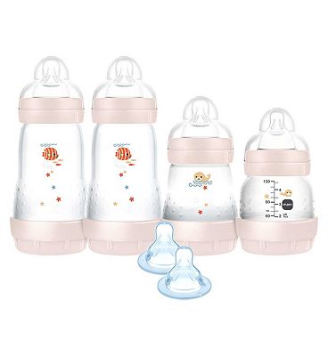 MAM Baby’s First Bottle Set Including Anti Colic Self Sterilising Bottles and Bottle Teats - Shell