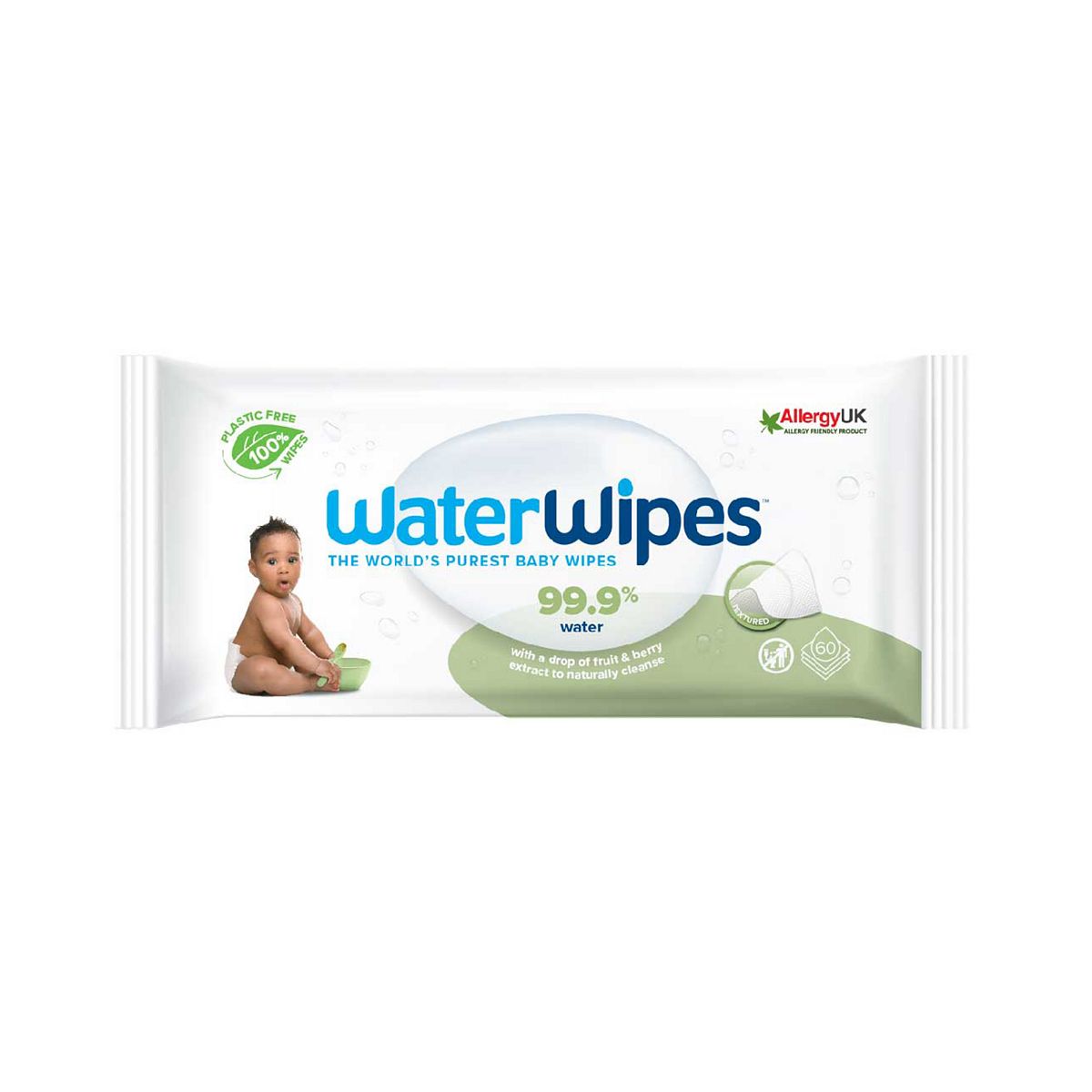 Water Wipes Waterwipes Original Plastic Free Baby Wipes Single Pack Textured (60 Wipes)