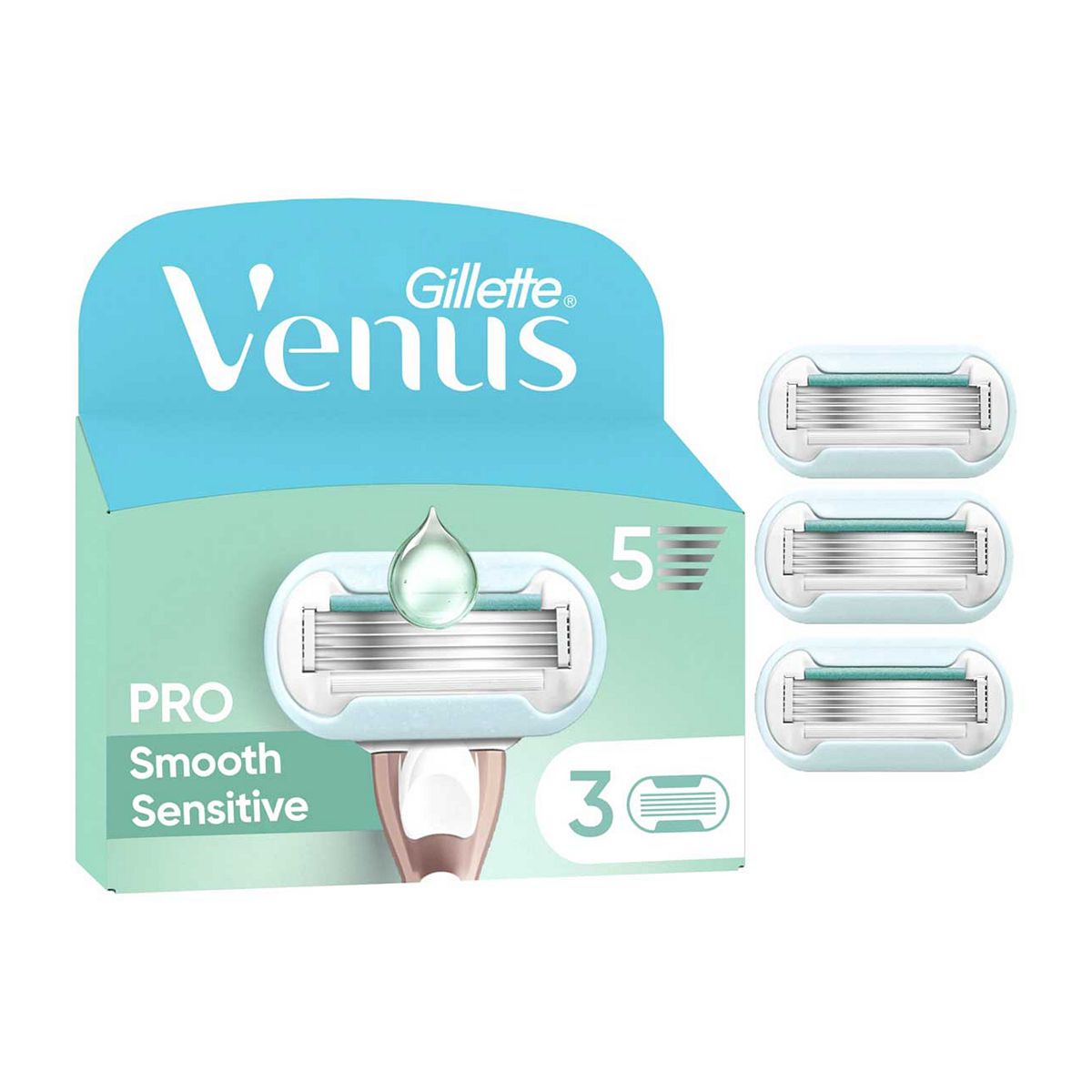 Gillette Venus Razor Blades, Pro Smooth Sensitive 5 Blade Women's Blades X3