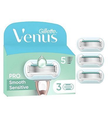 Gillette Venus Razor Blades, PRO Smooth Sensitive 5 Blade Womens Razor Blades X3