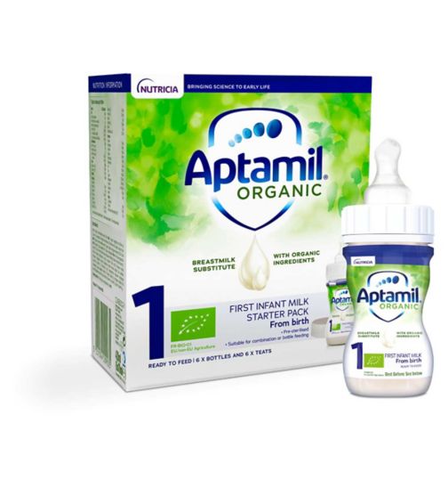 Aptamil Organic 1 First Baby Milk Formula Liquid Starter Pack from Birth 6x70ml (420ml)