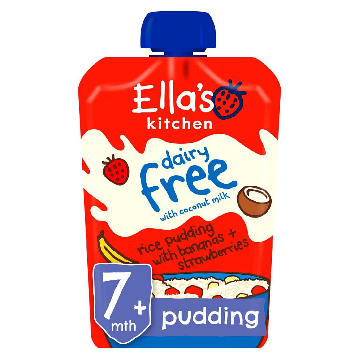 Ella's Kitchen Organic Dairy Free Rice Pudding With Bananas And Strawberries Baby Food Pouch 7+ Months 80G
