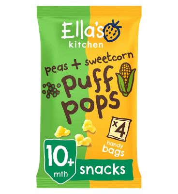 Ellas Kitchen Organic Pea + Sweetcorn Puff Pops Baby Snack Multipack 10+ Months 4 x 9g
