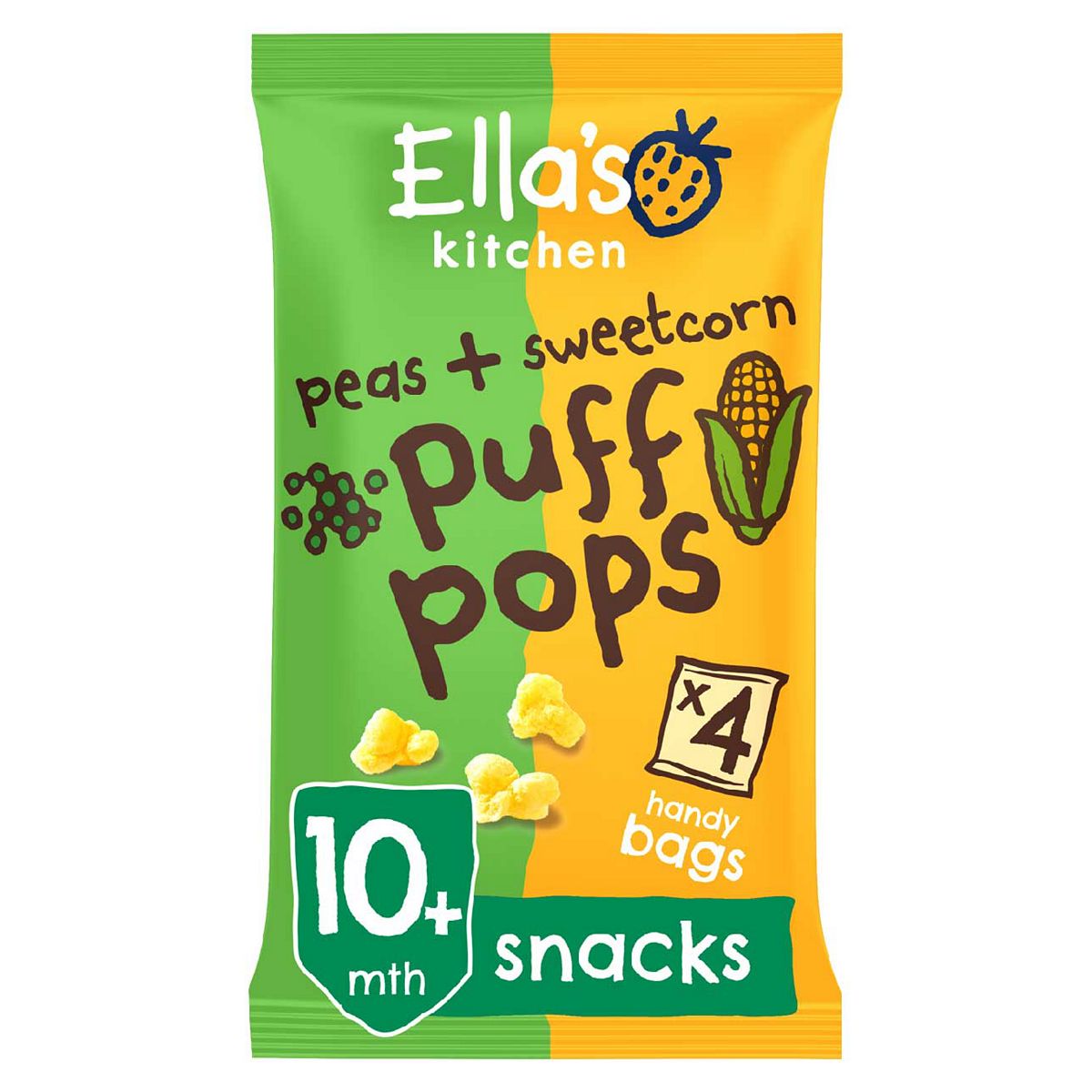 Ella's Kitchen Organic Peas And Sweetcorn Puff Pops Multipack Baby Snack 10+ Months 4X9g