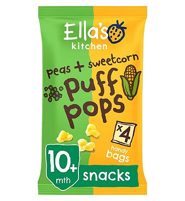 Ella's Kitchen Organic Peas and Sweetcorn Puff Pops Multipack Baby Snack 10+ Months 4x9g