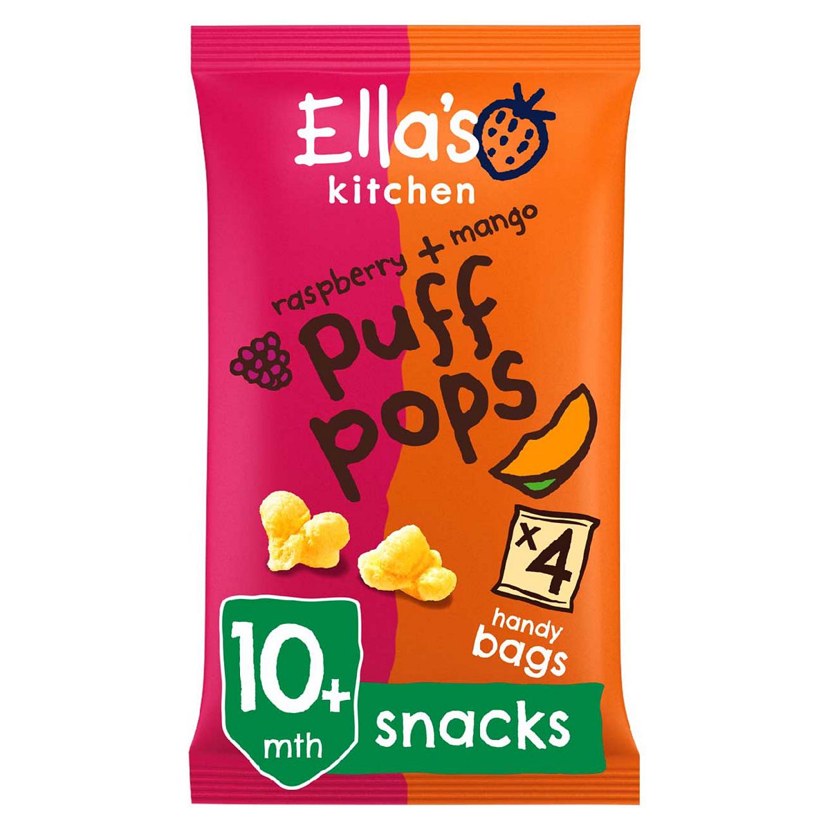 Ella's Kitchen Organic Raspberry And Mango Puff Pops Multipack Baby Snack 10+ Months 4X9g