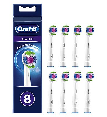 Oral-B 3D White Toothbrush Head with CleanMaximiser Technology, 8 Pack