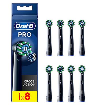 Oral-B CrossAction Toothbrush Head Black Edition with CleanMaximiser Technology, 8 Pack