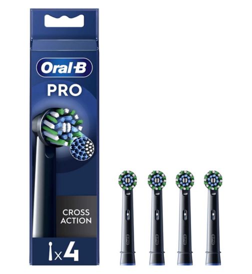 Oral-B CrossAction Toothbrush Head Black Edition with CleanMaximiser Technology, 4 Pack