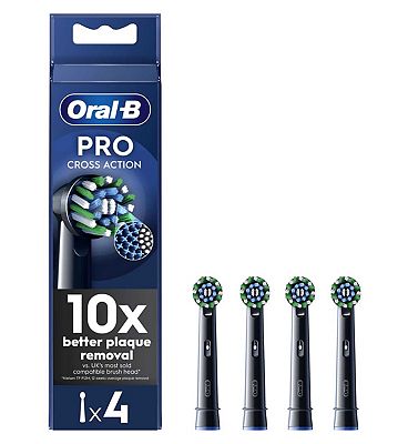 Oral-B CrossAction Toothbrush Head Black Edition with CleanMaximiser Technology, 4 Pack