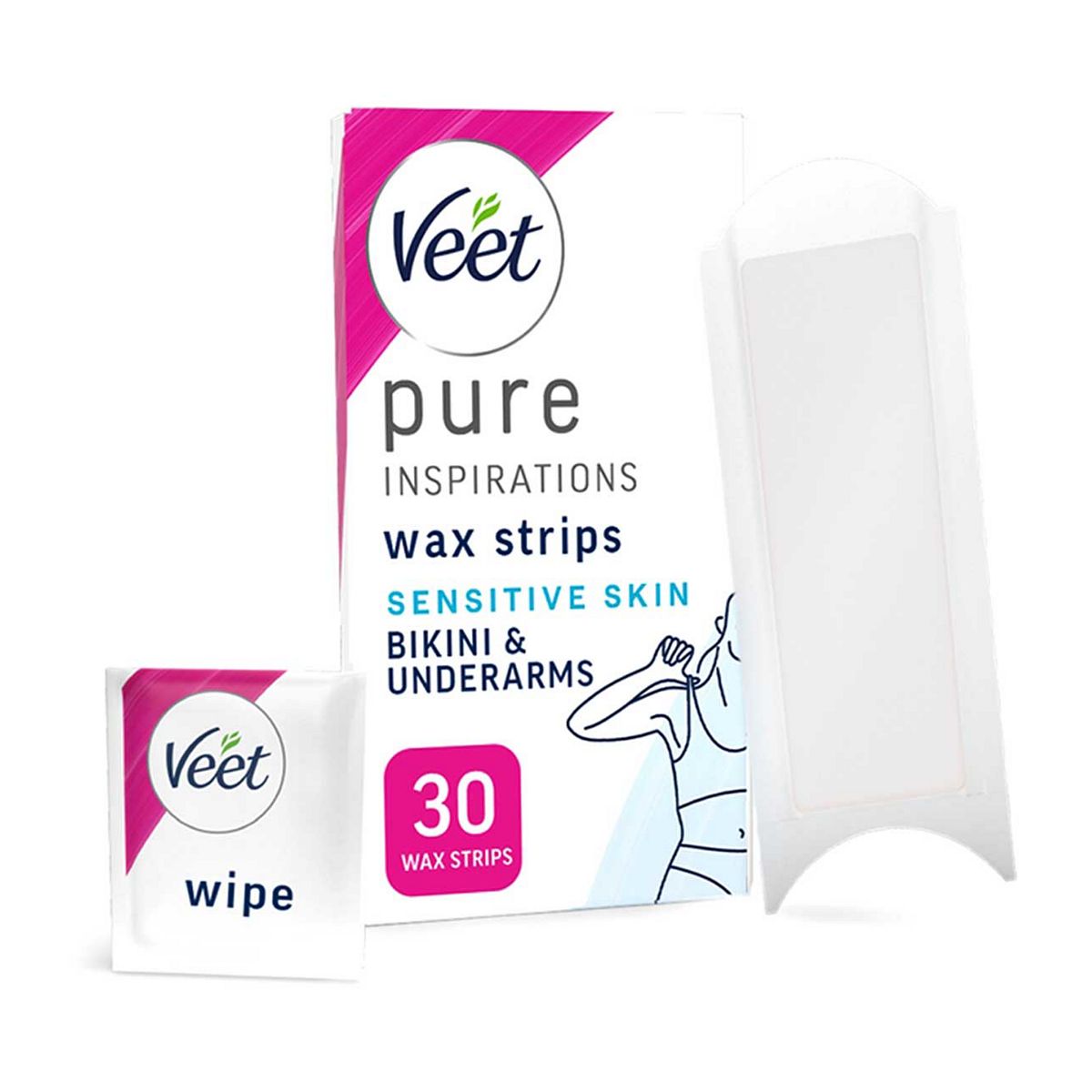 Veet Pure Wax Strips Bikini & Underarms For Sensitive Skin - 30