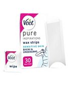 Veet Pure Wax Strips Bikini & Underarms for Sensitive Skin - 30 Wax Strips