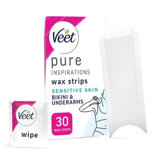 Veet Pure Wax Strips Bikini & Underarms for Sensitive Skin - 30 Wax Strips