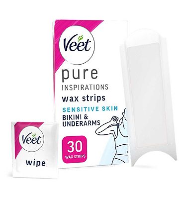 Veet Pure Wax Strips Bikini & Underarms for Sensitive Skin - 30 Wax Strips