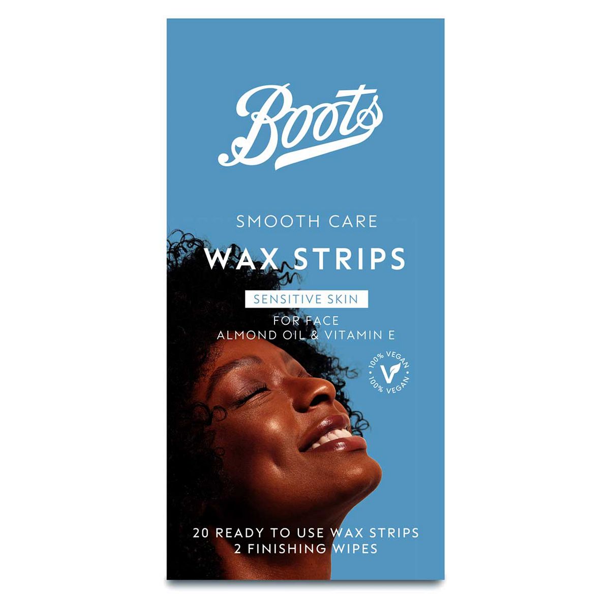 Boots Smooth Care Wax Strips Sensitive Face 20Pk + Perfect Finishing Wipes 2Pk