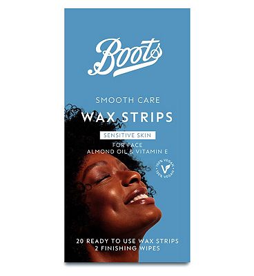 Boots Smooth Care Wax Strips Sensitive Face 20pk + Perfect Finishing Wipes 2pk