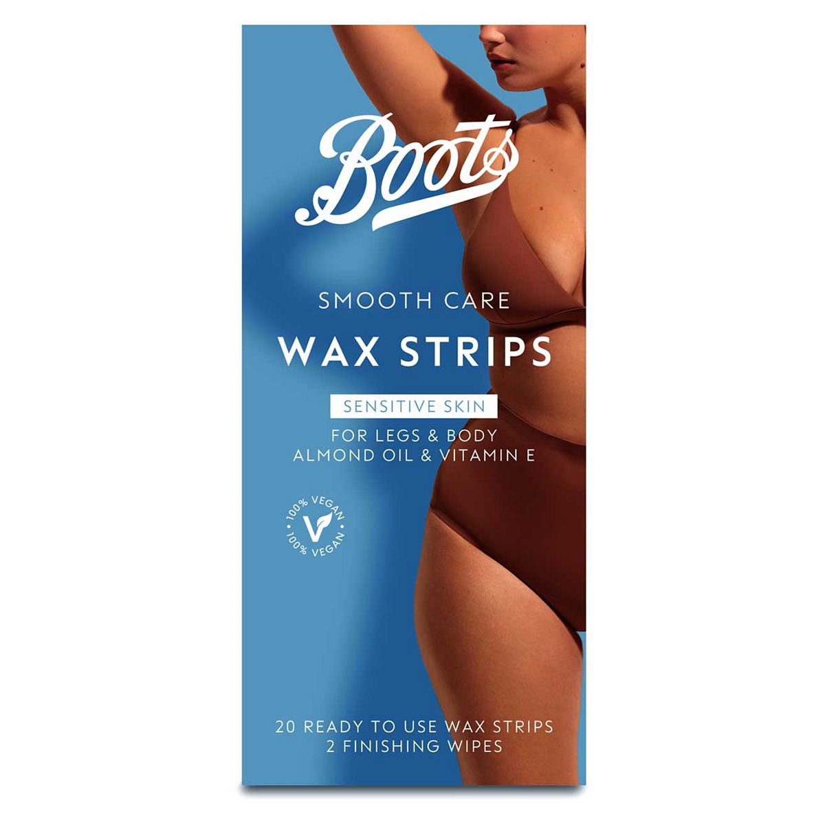 Boots Smooth Care Wax Strips Sensitive Legs & Body 20Pk + Perfect Finishing Wipes 2Pk