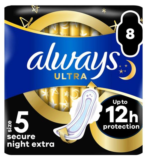 Always Ultra Sanitary Towels Secure Night Extra (Size 5) Wings X8 Pads