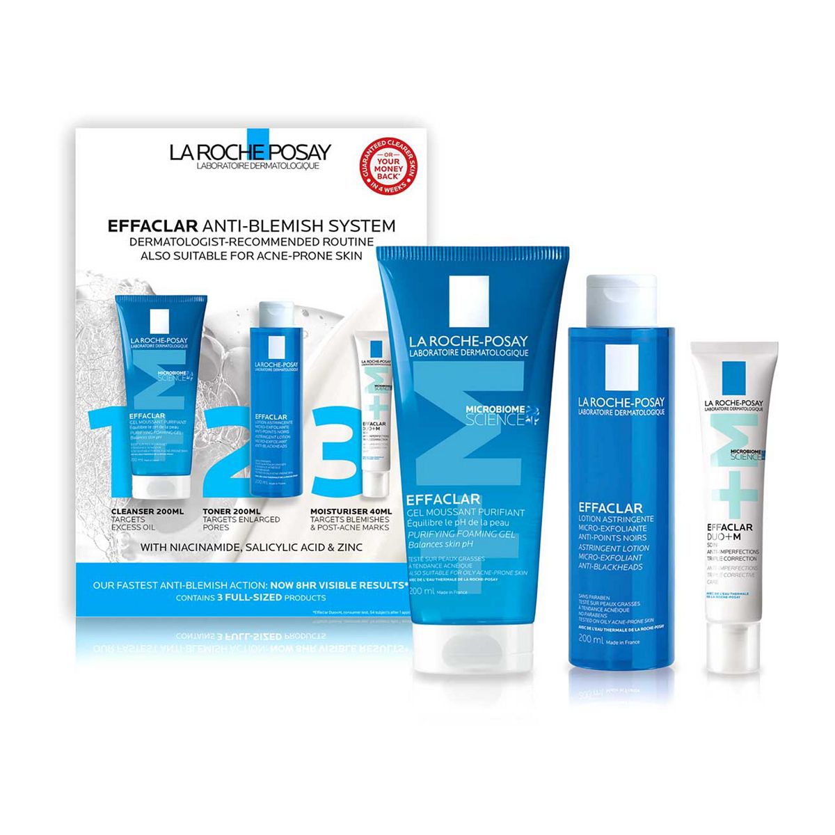 La Roche Posay La Roche-Posay Effaclar 3-Step Anti-Blemish System Gift Set To Cleanse, Tone & Moisturise Oily, Blemish-Prone Skin