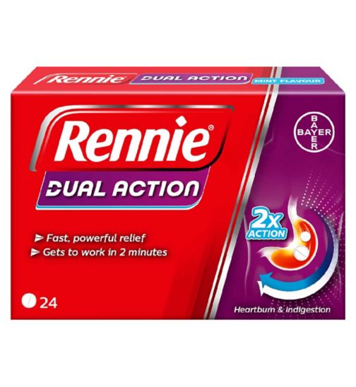 Rennie Dual Action Mint Chewable Tablets - 24 Tablets