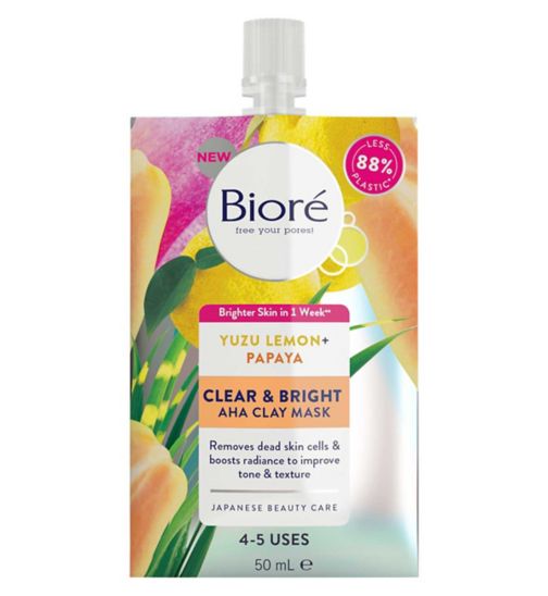 Bioré Clear & Bright Yuzu Lemon and Papaya AHA Clay Face Mask 50ml for Dull Uneven Skin