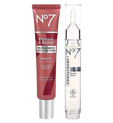 No7 LABORATORIES Line Correcting Booster Serum & Restore & Renew FACE & NECK MULTI ACTION Serum 30ml