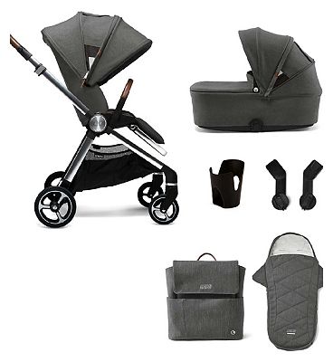 Mamas & Papas Strada 6 pc Starter Bundle - Grey Mist (pushchair, carrycot, cup holder & adaptor, bag and footmuff)