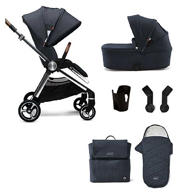 Mamas & Papas Strada 6 pc Starter Bundle - Navy (pushchair, carrycot, cup holder & adaptor, bag and footmuff)