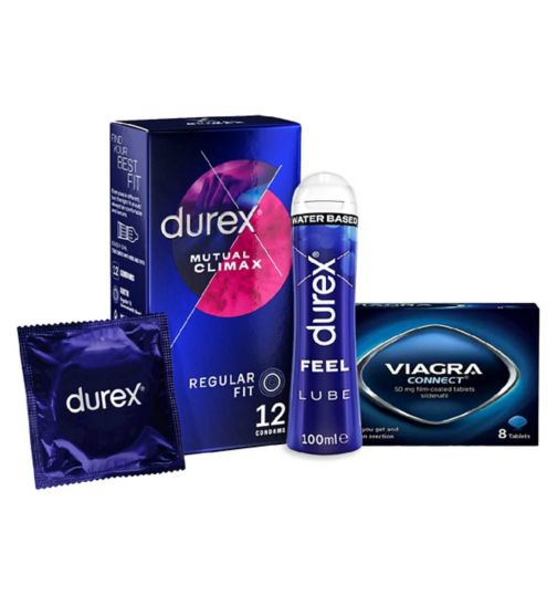 Viagra Connect 50mg tablets - 8 tablets with Durex Ultimate Mutual Climax Condoms 12s & Lubricant Bundle