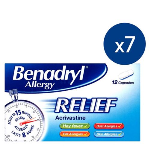 Benadryl Allergy Relief - 12 Capsules;Benadryl Allergy Relief - 12 Capsules;Benadryl Allergy Relief Bundle - 12 capsules x7 packs - 1 month supply Bundle