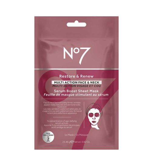 No7 Restore & Renew Multi Action Face & Neck Serum Boost Sheet Mask