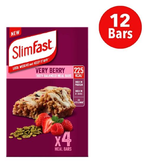 SlimFast Meal Replacement Bar Very Berry - 4 x 60g;SlimFast Meal Replacement Bar Very Berry 4x60g;SlimFast Very Berry Meal Replacement Bar bundle - 12 bars