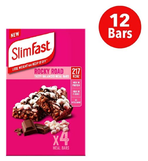 SlimFast Meal Replacement Bar Rocky Road - 4 x 60g;SlimFast Meal Replacement Bar Rocky Road 4x60g;SlimFast Rocky Road Meal Replacement Bar bundle - 12 bars
