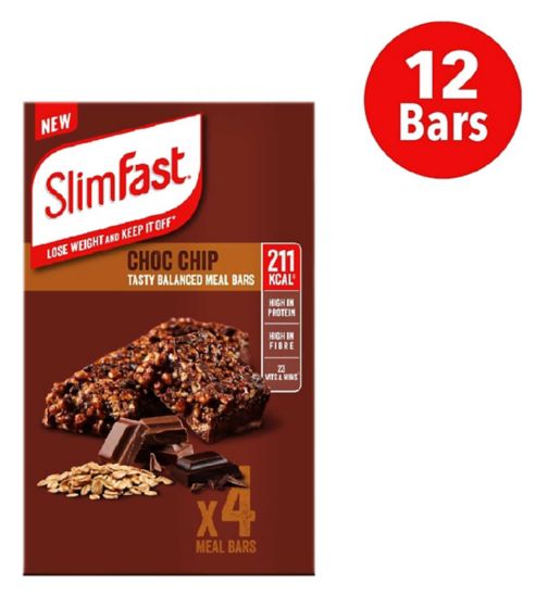 SlimFast Chocolate Chip Meal Replacement Bar bundle - 12 bars;SlimFast Meal Replacement Bar Chocolate Chip - 4 x 60g;SlimFast Meal Replacement Bar Chocolate Chip 4x60g