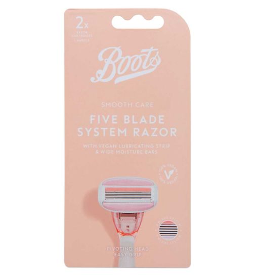 Boots Smooth Care 5 Blade System Razor Handle + 2pk Refill Cartridges