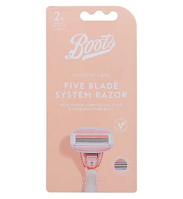 Boots Smooth Care 5 Blade System Razor Handle + 2pk Refill Cartridges