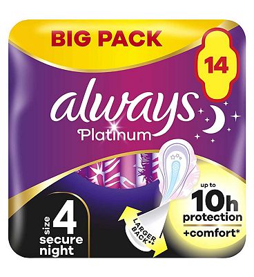 Always Platinum Secure Night (Size 4) Pads Wings 14 Sanitary Towels