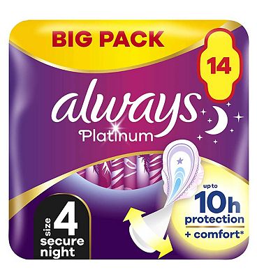 Always Platinum Secure Night (Size 4) Pads Wings 14 Sanitary Towels