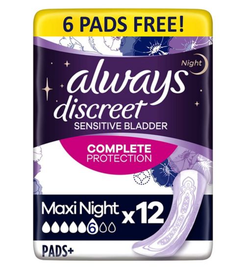 Always Discreet Incontinence Pads Plus Maxi Night For Sensitive Bladder x12