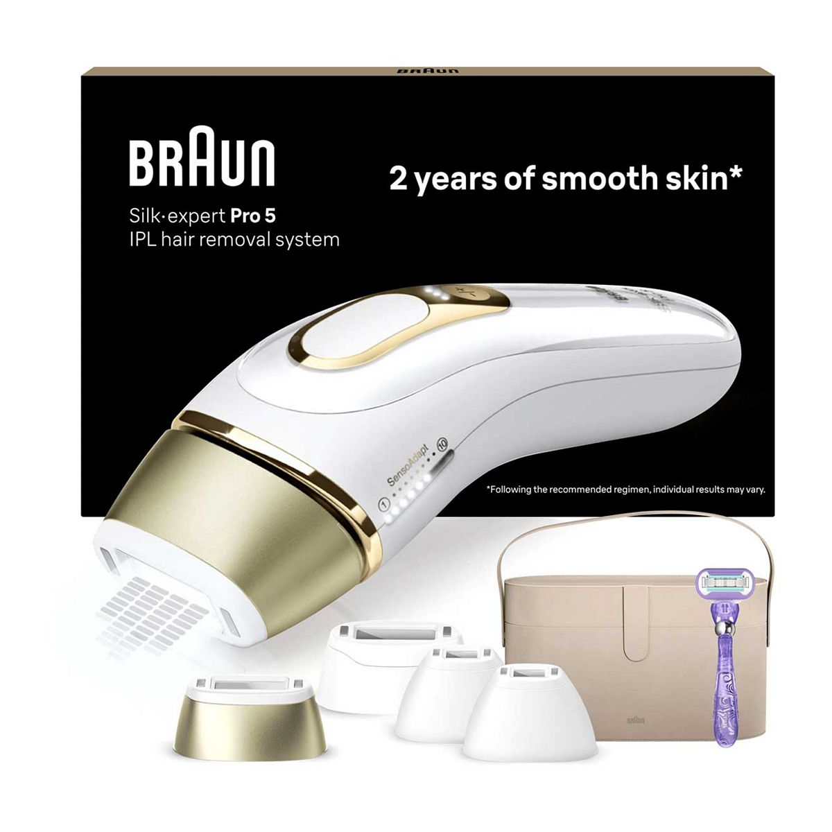 Braun Ipl Silk-Expert Pro 5 At Home Hair Removal Device With Vanity Case White/gold Pl5347