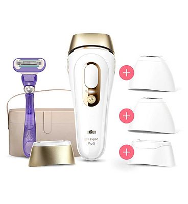 Braun IPL Silk-Expert Pro 5, At Home Hair Removal Device with Pouch, White/Gold, PL5347