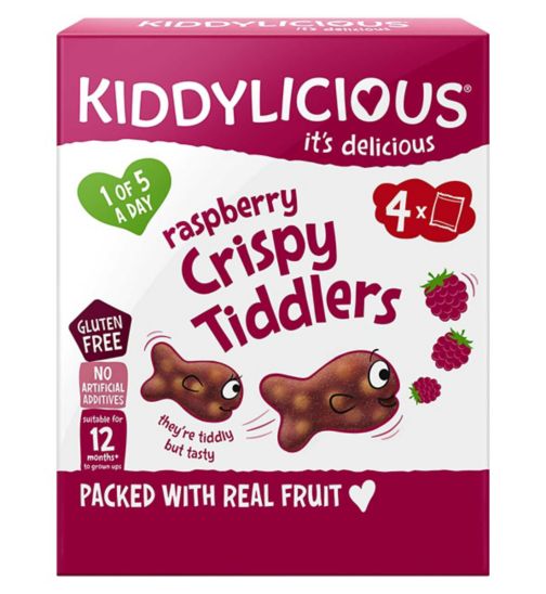 Kiddylicious Raspberry Crispy Tiddlers Infant Snack 12+ Months Multipack 4x 12g