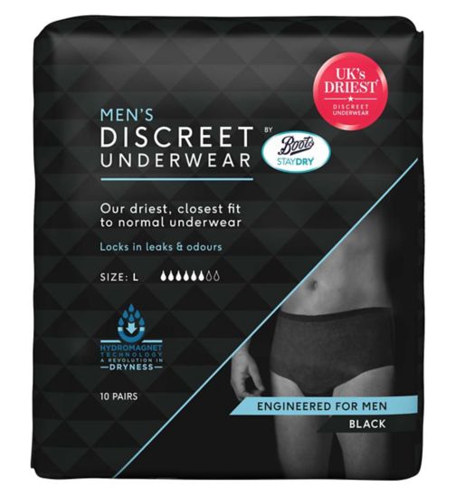 Boots Staydry Men's Discreet Underwear Size Large - Black (10 Pairs)