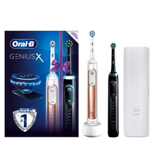 Oral-B Genius X Electric Toothbrush Rose Gold & Black Duo Pack