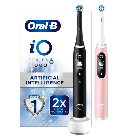 Oral-B iO6 - Black Lava & Pink Sand Electric Toothbrush Duo Pack Designed By Braun