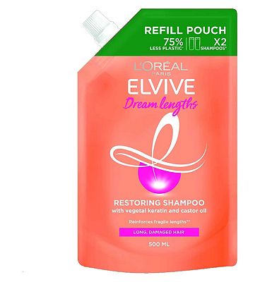 L'Oreal Paris Elvive Dream Lengths Shampoo Refill Pouch for Long, Damaged Hair 500ml