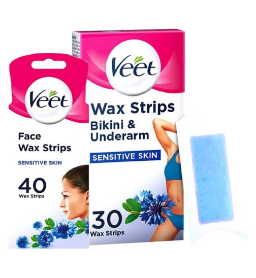 Veet Cold Wax Face Strips for Sensitive Skin 40 & Cold Wax Strips for Bikini and Underarm 30s bundle;Veet Cold Wax Strips Face Sensitive 40;Veet Veet Bikini & Underarm Sensitive Skin 30;Veet Wax Strips Bikini & Underarms for Sensitive Skin x30;Veet Wax Strips Face for Sensitive Skin x40
