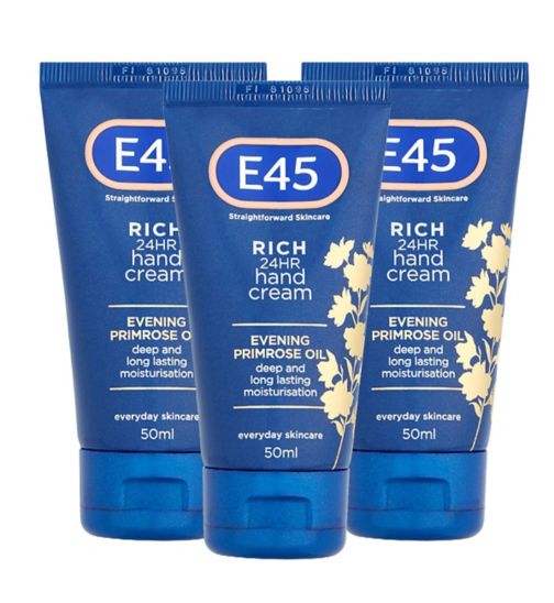 E45 Fast Absorbing Moisturiser hand cream for dry skin 50ml;E45 Rich 24HR Hand Cream 50ml;E45 Skincare Rich 24HR Hand Cream - 50ml x3 Bundle